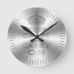 Keep calm and carry on shinning metal craved effec round clock