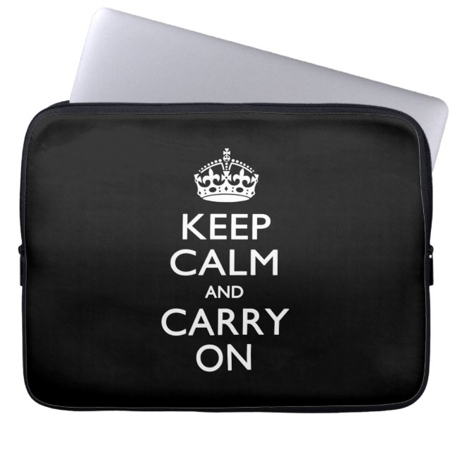 KEEP CALM AND CARRY ON Solid Black Laptop Sleeve (Front)