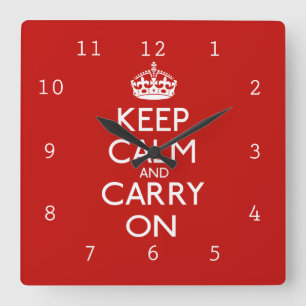 Keep Calm and Carry On Square Wall Clock