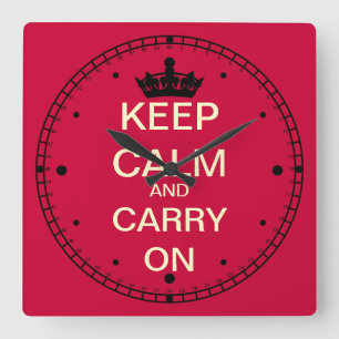 Keep Calm And Carry On Square Wall Clock