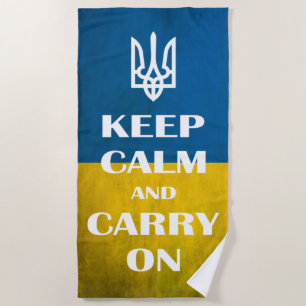 Keep calm and carry on Ukrainian emblem trident  Beach Towel
