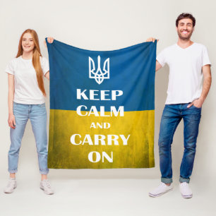 Keep calm and carry on Ukrainian emblem trident Fleece Blanket
