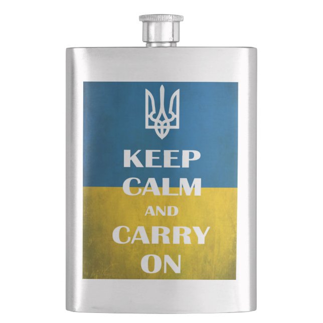 Keep calm and carry on Ukrainian emblem trident  Hip Flask (Front)