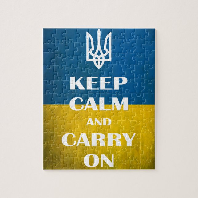 Keep calm and carry on Ukrainian emblem trident  Jigsaw Puzzle (Vertical)