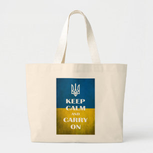 Keep calm and carry on Ukrainian emblem trident   Large Tote Bag