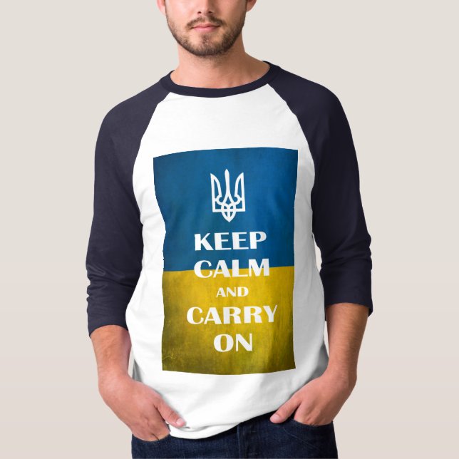 Keep calm and carry on Ukrainian emblem trident  T T-Shirt (Front)