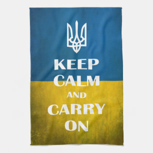 Keep calm and carry on Ukrainian emblem trident  Tea Towel