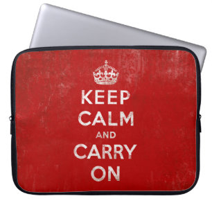 Keep Calm and Carry On, Vintage Red and White Laptop Sleeve