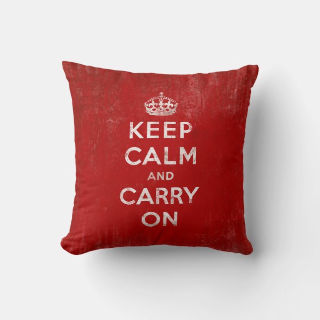 Keep Calm and Carry On Vintage Red Cushion (Front)