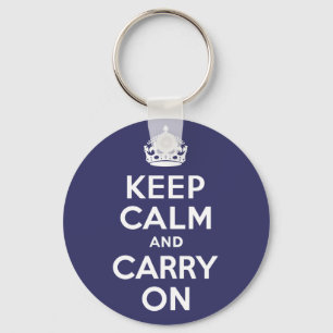 Keep Calm And Carry On. White. Best Price! Key Ring