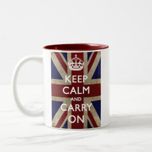 Keep Calm and Carry On with the Union Jack Two-Tone Coffee Mug