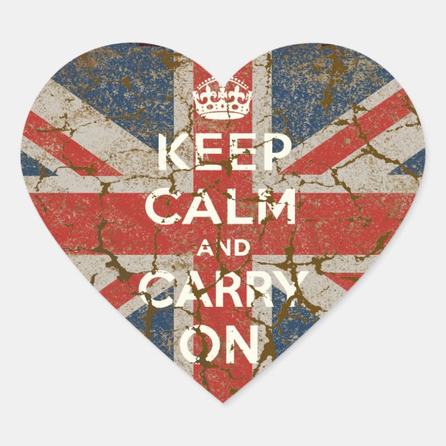 Keep Calm and Carry On with UK  Flag Heart Sticker (Front)
