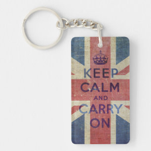 Keep Calm and Carry On with UK flag   keychain