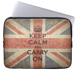 Keep Calm and Carry On with UK Flag Laptop Sleeve
