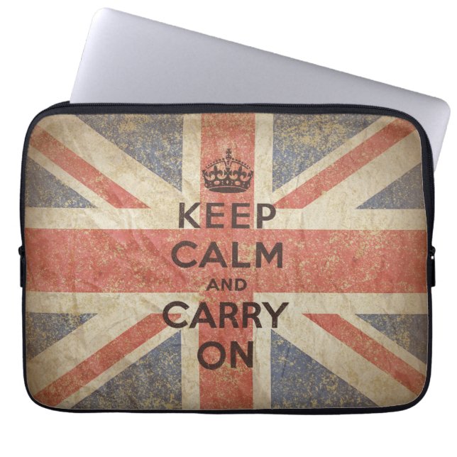 Keep Calm and Carry On with UK Flag Laptop Sleeve (Front)