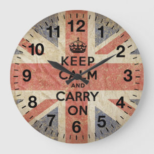 Keep Calm and Carry On with UK Flag Large Clock