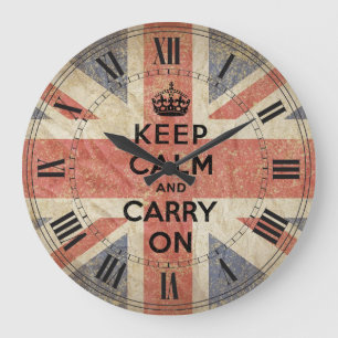 Keep Calm and Carry On with UK Flag Large Clock