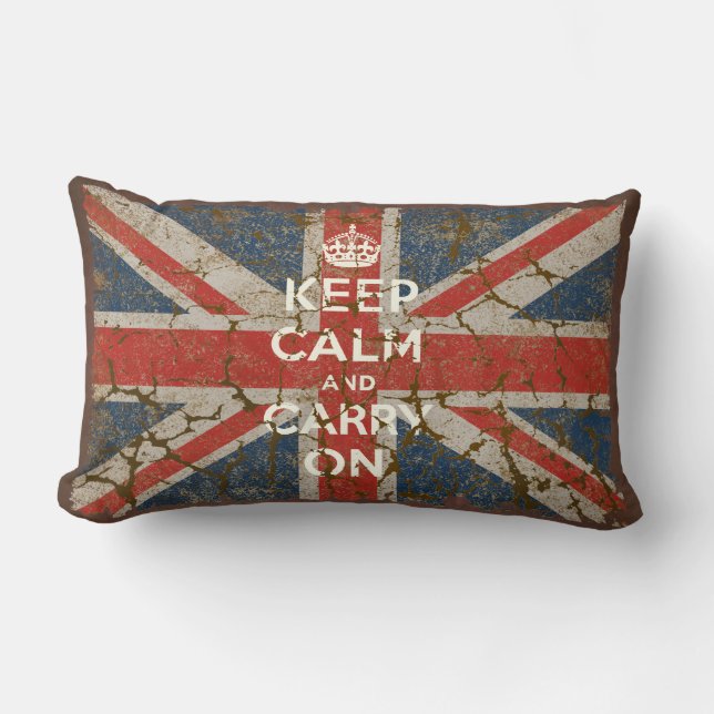 Keep Calm and Carry On with UK  Flag Lumbar Cushion (Front)