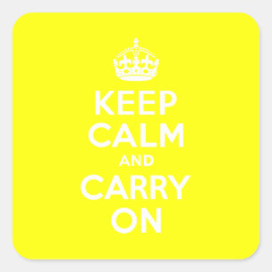 Keep Calm and Carry On Yellow Square Sticker