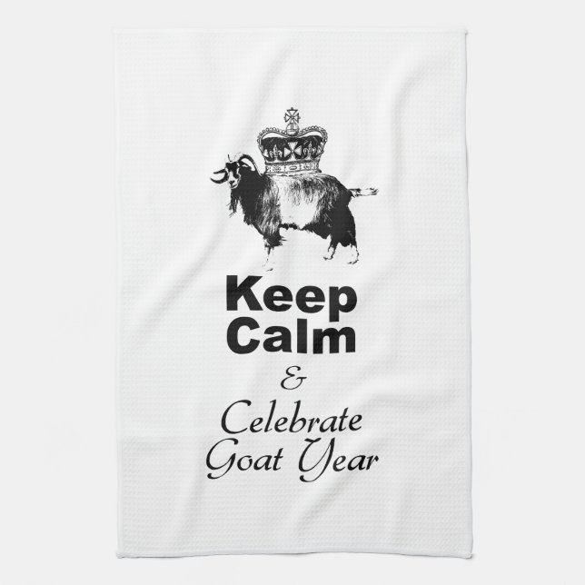 Keep Calm and Celebrate Goat Year 2027 KT Tea Towel (Vertical)