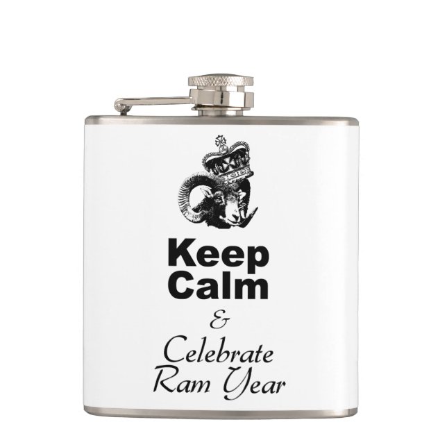 Keep Calm and Celebrate New Year of the Ram Hip Flask (Front)