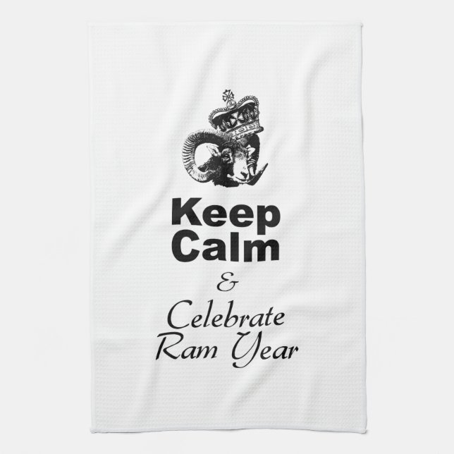 Keep Calm and Celebrate Ram Year 2027 KT Tea Towel (Vertical)