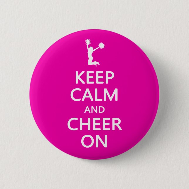 Keep Calm and Cheer On, Cheerleader Pink 6 Cm Round Badge (Front)