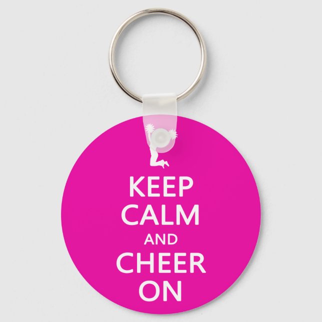 Keep Calm and Cheer On, Cheerleader Pink Key Ring (Front)