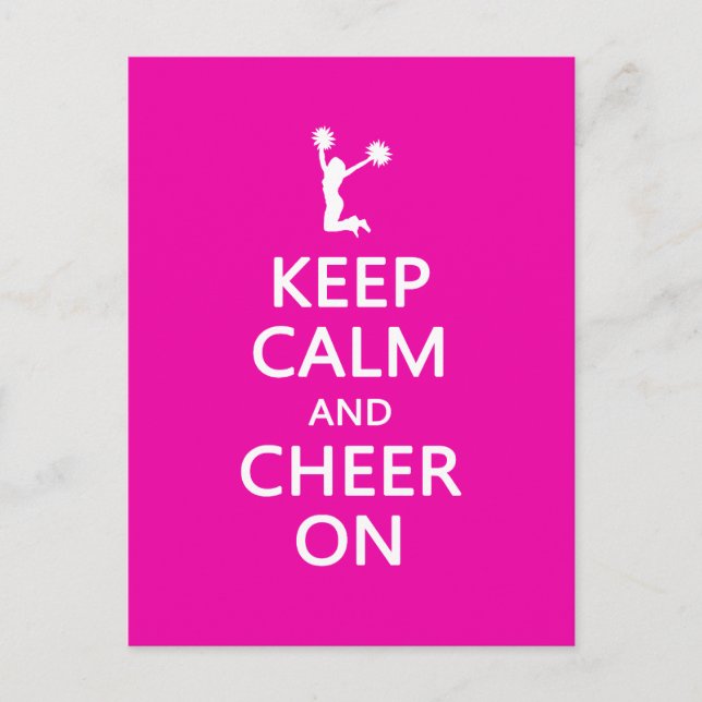 Keep Calm and Cheer On, Cheerleader Pink Postcard (Front)