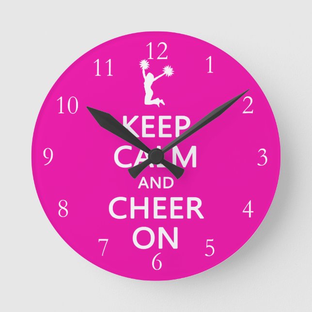 Keep Calm and Cheer On, Cheerleader Pink Round Clock (Front)