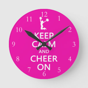 Keep Calm and Cheer On, Cheerleader Pink Round Clock