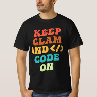 Keep Calm And Code On Retro Wavy T-Shirt Design 