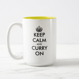 Keep calm and curry on funny yellow Indian cuisine Two-Tone Coffee Mug