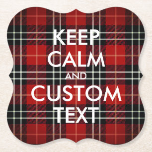 Keep Calm and Customize this Red Plaid Can Cooler Paper Coaster