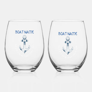 Keep Calm And Dive On,Anchor Navy Blue  Stemless Wine Glass