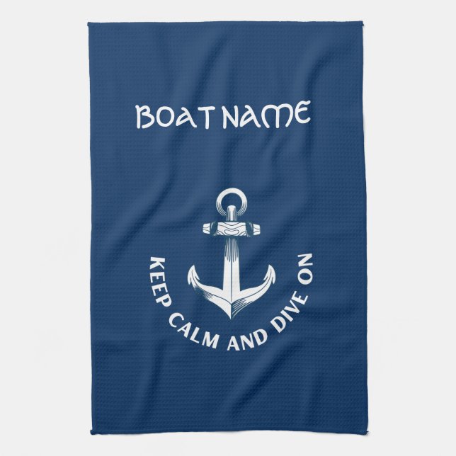 Keep Calm And Dive On,Anchor Navy Blue  Tea Towel (Vertical)