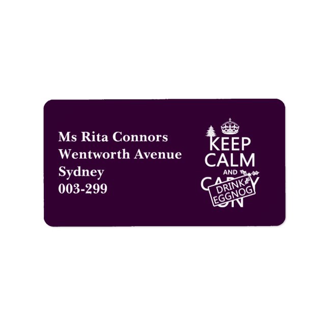 Keep Calm and Drink Eggnog (customise colours) Label (Front)