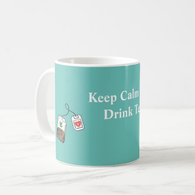 Keep Calm and Drink Tea Mint Green Colour Coffee Mug (Front Left)