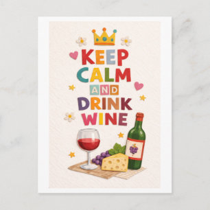 "Keep Calm and Drink Wine" Postcard