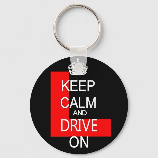 Keep Calm and drive on L plate Key Ring (Front)