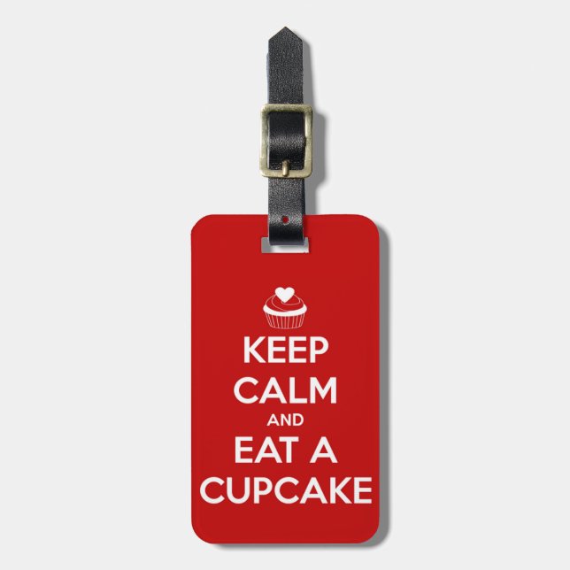 Keep Calm and Eat A Cupcake Red Luggage Tag (Front Vertical)