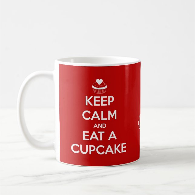 Keep Calm and Eat A Cupcake Red Personalised Coffee Mug (Left)