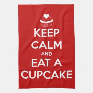 Keep Calm and Eat A Cupcake Red Tea Towel