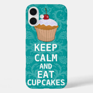 KEEP CALM AND Eat Cupcakes change teal any colour iPhone 16 Plus Case