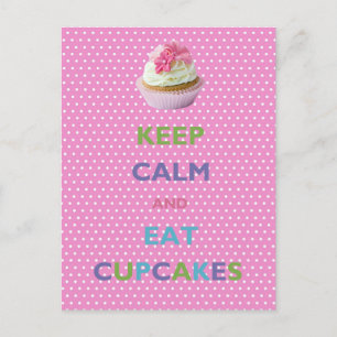 Keep Calm and Eat Cupcakes Pink Polka Dots Postcard