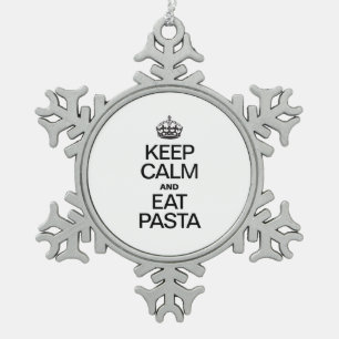 KEEP CALM AND EAT PASTA SNOWFLAKE PEWTER CHRISTMAS ORNAMENT