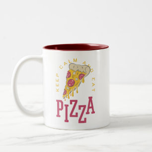 KEEP CALM AND EAT PIZZA - FUNNY Two-Tone COFFEE MUG