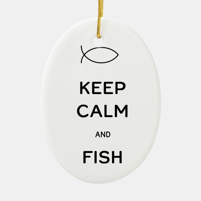 Keep Calm and Fish Ceramic Tree Decoration (Front)