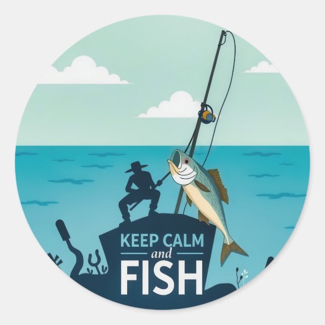 Keep Calm and Fish: Embracing Tranquillity in Natu Classic Round Sticker (Front)
