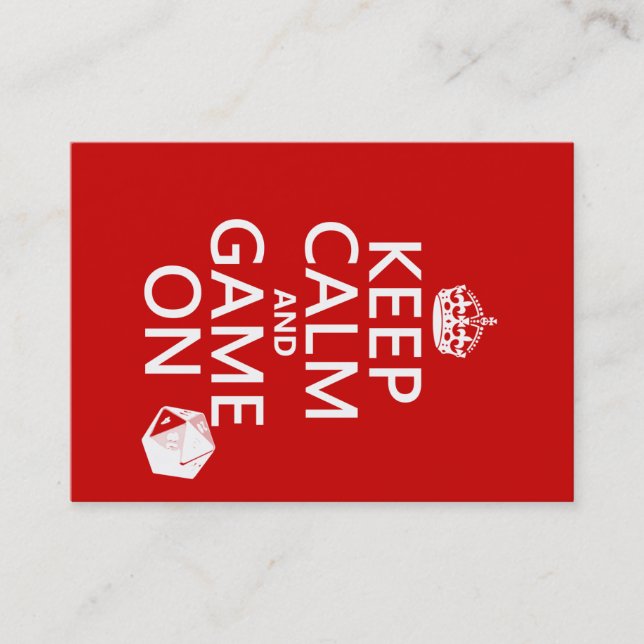 Keep Calm and Game On - dice - all colours Business Card (Front)